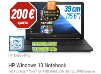 HP: Notebook mit 256 GByte SSD und Full-HD-Display für 299 Euro frei Haus