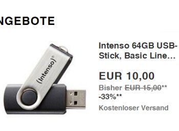 Intenso: USB-Stick mit 64 GByte für zehn Euro frei Haus