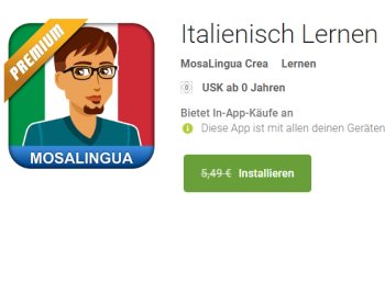 Gratis: App "Italienisch Lernen: MosaLingua Premium" für 0 Euro