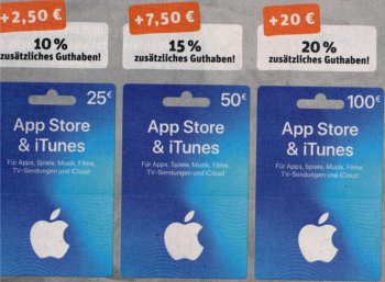 Rewe: iTunes-Karten mit bis zu 20 Euro Extra-Guthaben