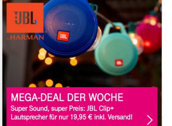 Telekom: Bluetooth-Lautsprecher "JBL Clip+" für 19,95 Euro frei Haus