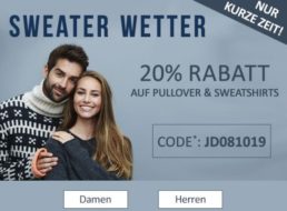 Jeans Direct: 20 Prozent Rabatt auf bereits reduzierte Markenpullis