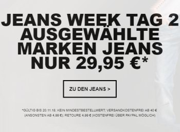 Jeans Direct: Markenjeans von Mustang, Wrangler und Lee für pauschal 29,95 Euro