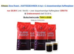 Altezza: Vier Kilo Kaffeebohnen mit zwei Thermogläsern für 29,99 Euro frei Haus