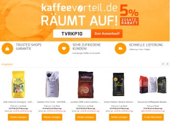 Kaffeevorteil.de: 5 Prozent Rabatt auf bereits reduzierte Markenpackungen