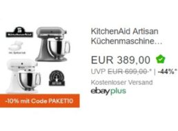 Ebay: KitchenAid Artisan mit Gutschein für 350,10 Euro frei Haus