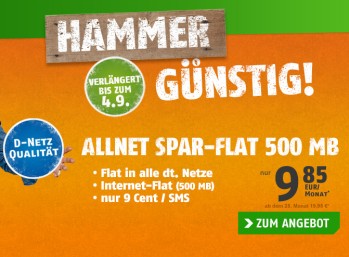 Allnet-Flat mit Internet-Flat (500 MByte) im D-Netz für 9,85 Euro