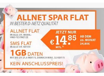 Allnet-Flat, SMS-Flat und 1 GByte Datenflat für 14,85 Euro