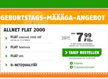 Klarmobil: Allnet-Flat, SMS-Flat & zwei GByte Daten für 7,99 Euro