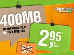 Klarmobil: 100 Freiminuten & 400 MByte Surfvolumen im D-Netz für 2,95 Euro