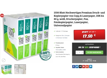 Dealclub: 2500 Blatt Kopierpapier als B-Ware für 17,50 Euro