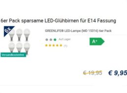 Medion: Sechserpack LED-Birnen mit E14-Sockel für 9,95 Euro frei Haus