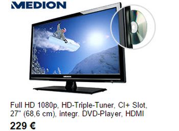 LED-TV Medion Life P15114 mit DVD-Player für 215,26 Euro