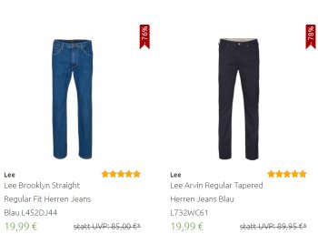 Outlet46: Lee-Jeans zu Preisen ab 19,99 Euro frei Haus