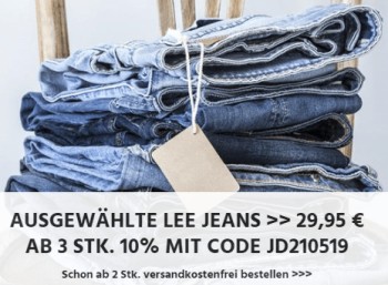 Lee: Jeans für pauschal 29,95 Euro, ab drei Modellen zehn Prozent Rabatt