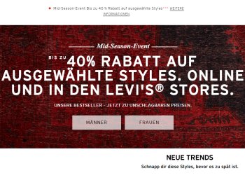 Levis: Rabatt-Aktion auf Bestseller bis zum 30. Oktober