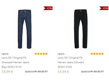 Outlet46: Levi's-Jeans für je 54,99 Euro frei Haus