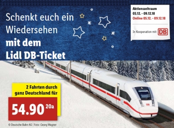 Lidl: Bahntickets für 54,90 Euro (zwei Fahrten durch ganz Deutschland)