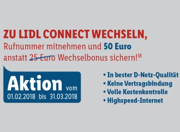 Lidl Connect: 50 Euro Bonus für Rufnummernmitnahme