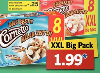 Cornetto-Achterpack bei Lidl