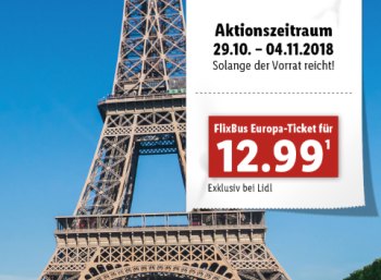 Lidl: Flixbus-Tickets für pauschal 12,99 Euro (einfache Fahrt) zu haben