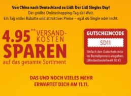 Lidl: Singles' Day mit Gratis-Versand und Extra-Bonus am Sonntag