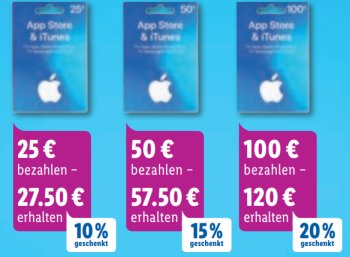 Lidl: iTunes-Guthabenkarten mit bis zu 20 Euro Extra-Guthaben geschenkt