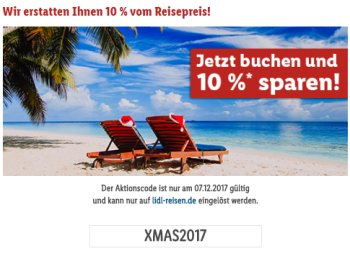 Lidl Reisen: 10 Prozent Cashback nur am heutigen Donnerstag