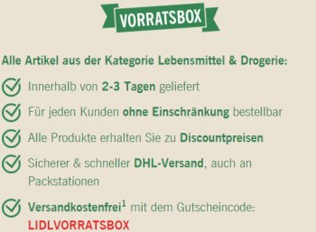 Lidl Vorratsbox: Lebensmittel und Drogerieartikel ohne Mindestbestellwert frei Haus