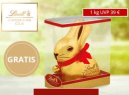 Gratis: Lindt-Goldhase mit 1 Kilo-Gewicht für Neukunden des Schokoladenclubs