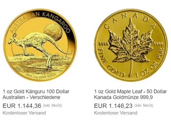 Ebay: Goldmünze Maple Leaf für 1146,23 Euro - mit Option auf Extra-Rabatt