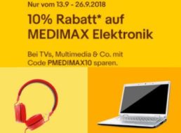 Medimax: 10 Prozent Rabatt auf Elektronik und Multimedia via Ebay