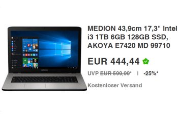 Ebay: Medion Akoya E7420 MD 99710 mit 128 GByte SSD für 444,44 Euro frei Haus