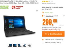 Notebook-Schnäppchen: Medion Akoya S4219 mit 128 GB Flash-Speicher für 299 Euro