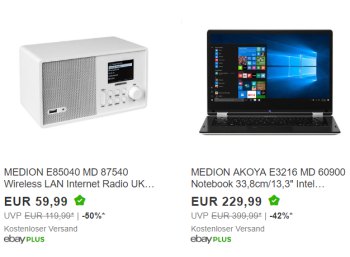 Medion: Sale bei Ebay mit Schnäppchen ab 9,99 Euro frei Haus