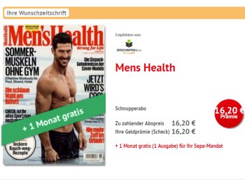 Men's Health: Drei Ausgaben für 16,20 Euro mit Scheck über 16,20 Euro