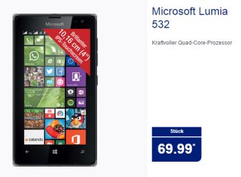 Dual-SIM-Smartphone Lumia 532 mit 10 Euro Guthaben für 69,99 Euro