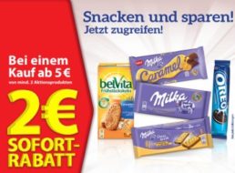 Milka: Zwei Euro Rabatt ab fünf Euro Einkaufswert