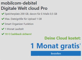 Knaller: Cloud-Angebot mit Gratis-Monat und 10 Euro Cashback