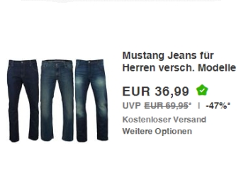 Mustang: Jeans für 36,99 Euro frei Haus via Ebay