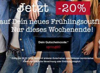 Mustang: 20 Prozent Rabatt auf bereits reduzierte Ware - Jeans ab 23,96 Euro