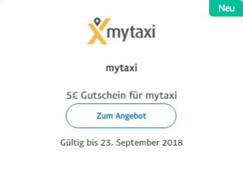 Paypal: 5 Euro Rabatt bei Mytaxi bis zum 23. September 2018