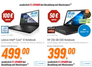 Notebooksbilliger: HP 15-ba077ng mit 256 GByte SSD für 379 Euro frei Haus