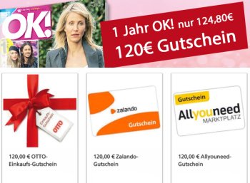 Leserservice: 32 Ausgaben "OK!" für 119,80 mit Gutschein über 120 Euro