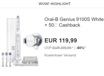 Ebay: Oral-B Genius 9100S mit 50 Euro Cashback zum Bestpreis von 119,99 Euro