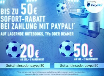 Computeruniverse: 20 - 50 Euro Paypal-Rabatt auf Notebooks, TVs und Beamer