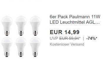 Ebay: Sechserpack LED-Leuchmittel als 60-Watt-Ersatz für 14,99 Euro