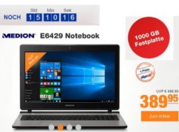 Plus: Medion-Notebook mit TByte-Festplatte und 8 GByte RAM für 389,95 Euro