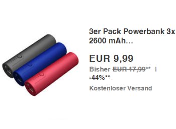 Ebay: Dreierpack Powerbank Realpower PB 260 für 9,99 Euro frei Haus