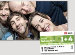 Bahn: Probe BahnCard 25 mit 25 Prozent Rabatt für bis zu 5 Reisende